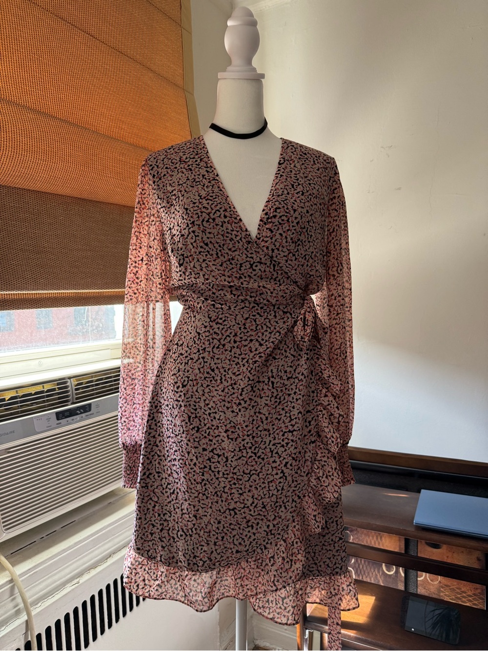 Sheer Pink Floral Wrap Dress